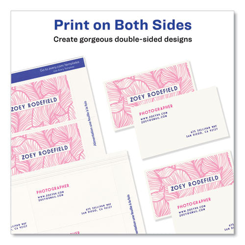 Image of Avery® 08471 Printable Microperforated Business Cards with Sure Feed Technology, Inkjet, 2 x 3.5, White, 10/Sheet, 100 Sheets/Bx