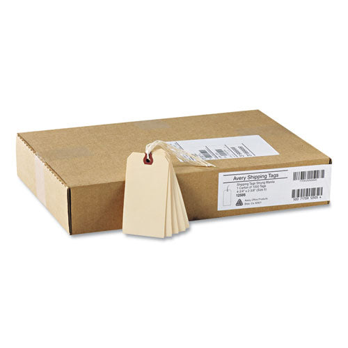 Image of Avery® 12505/11-505 Strung Shipping Tags, 11.5 pt Stock, 4.75 x 2.38, Manila, 1,000/Box