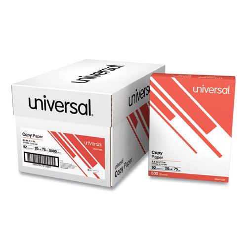 Image of Universal® UNV21200 Copy Paper, 92 Bright, 20 lb Bond Weight, 8.5 x 11, White, 500 Sheets/Ream, 10 Reams/Carton