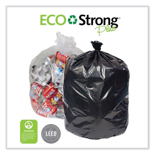 Image of Pitt Plastics PCRL3858SHK Eco Strong Plus Can Liners, 60 gal, 1.35 mil, 38" x 58", Black, Perforated Roll, 100/Carton