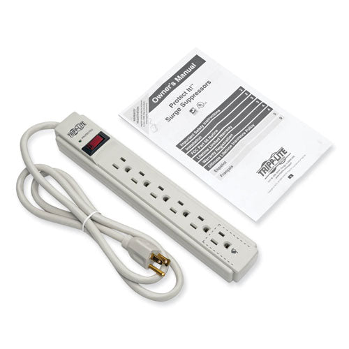 Image of Tripp Lite by Eaton TLP604 Protect It! Surge Suppressor, 6 AC Outlets, 4 ft. Cord, 790 J, Light Gray