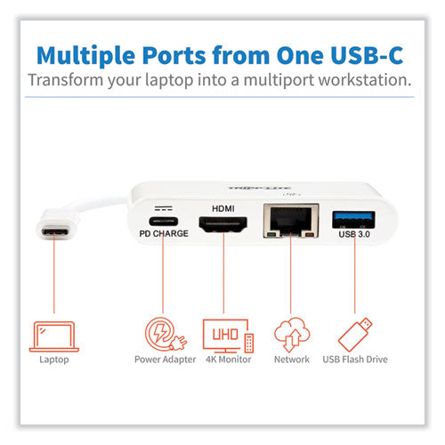 Image of Tripp Lite by Eaton 4k Dock With Charging And Ethernet, Usb C/4k Hdmi/usb A/pd Charging, White