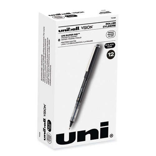 Image of uniball® 70128 VISION Rollerball Pen, Stick, Bold 1 mm, Black Ink, Gray/Black/Clear Barrel, Dozen