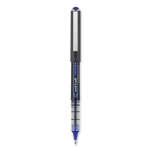 Image of uniball® 70129 VISION Rollerball Pen, Stick, Bold 1 mm, Blue Ink, Black/Blue/Clear Barrel, Dozen