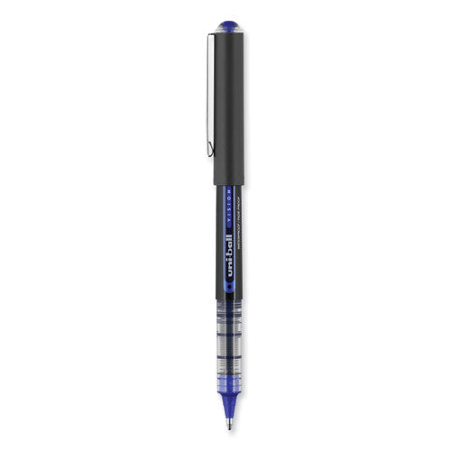 Image of uniball® 70129 VISION Rollerball Pen, Stick, Bold 1 mm, Blue Ink, Black/Blue/Clear Barrel, Dozen