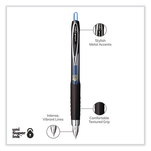 Image of uniball® 1790923 207 Ultra Micro Gel Pen, Retractable, Ultra-Micro 0.38 mm, Blue Ink, Clear/Black Barrel