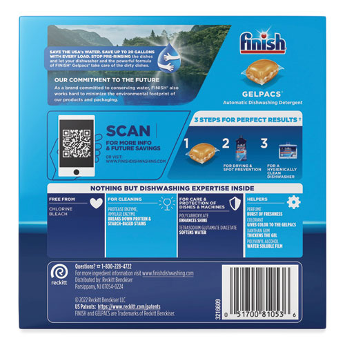 Image of FINISH® 51700-81053 Dish Detergent Gelpacs, Orange Scent, Box Of 32 Gelpacs, 8 Boxes/carton
