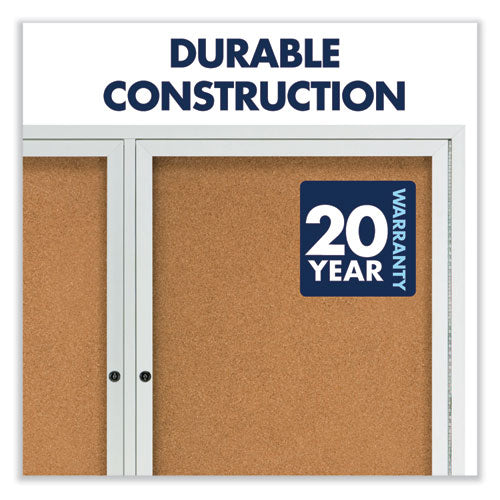 Image of Quartet® 2364 Enclosed Indoor Cork Bulletin Board with Two Hinged Doors, 48" x 36", Tan Surface, Satin Aluminum Frame