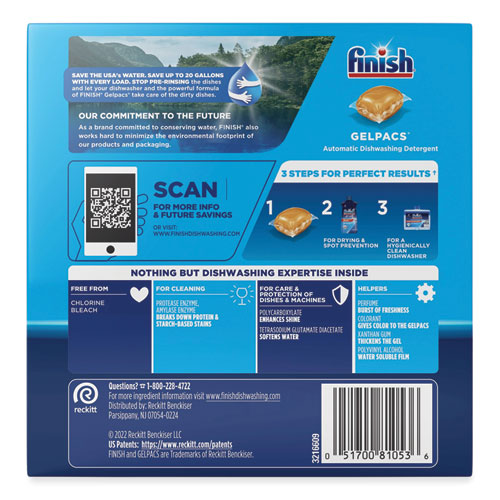Image of FINISH® 51700-81053 Dish Detergent Gelpacs, Orange Scent, 32/box