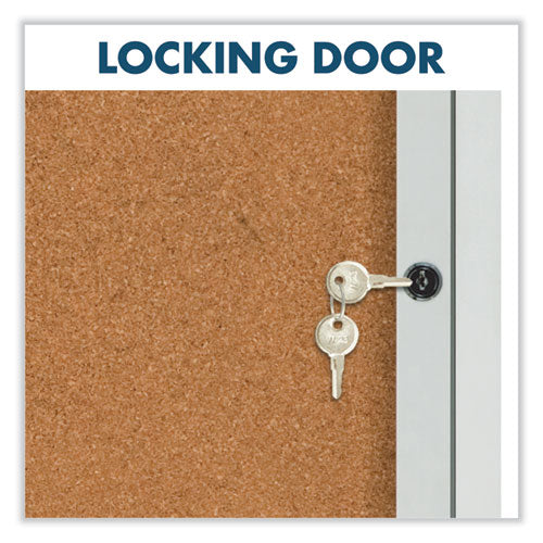 Image of Quartet® 2363 Enclosed Indoor Cork Bulletin Board with One Hinged Door, 24" x 36", Tan Surface, Satin Aluminum Frame