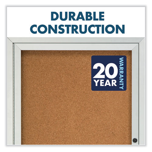 Image of Quartet® 2363 Enclosed Indoor Cork Bulletin Board with One Hinged Door, 24" x 36", Tan Surface, Satin Aluminum Frame