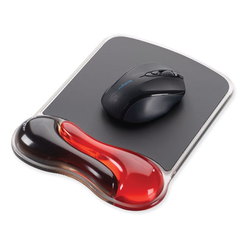 Image of Kensington® K62402AM Duo Gel Wave Mouse Pad with Wrist Rest, 9.37 x 13, Red