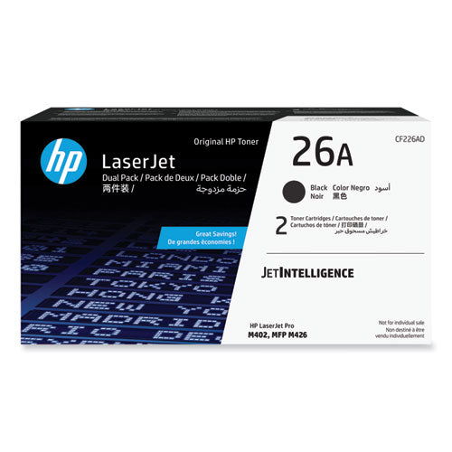 Image of HP CF226AD HP 26A, (CF226A) 2-Pack Black Original LaserJet Toner Cartridge