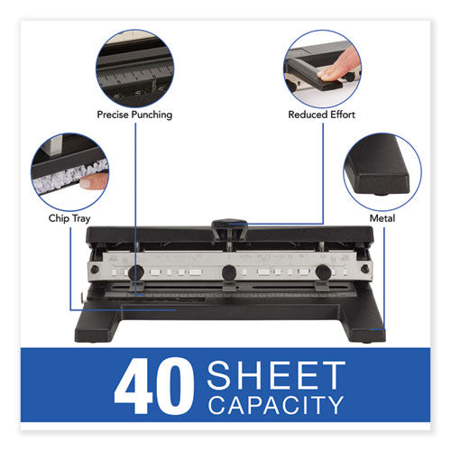 Image of Swingline® A7074440E 40-Sheet Heavy-Duty Two- To Seven-Hole Adjustable Heavy-Duty Paper Punch, 9/32" Holes, Black