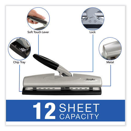 Image of Swingline® A7074026E 12-Sheet Lighttouch Desktop Two- To Three-Hole Punch, 9/32" Holes, Black/silver