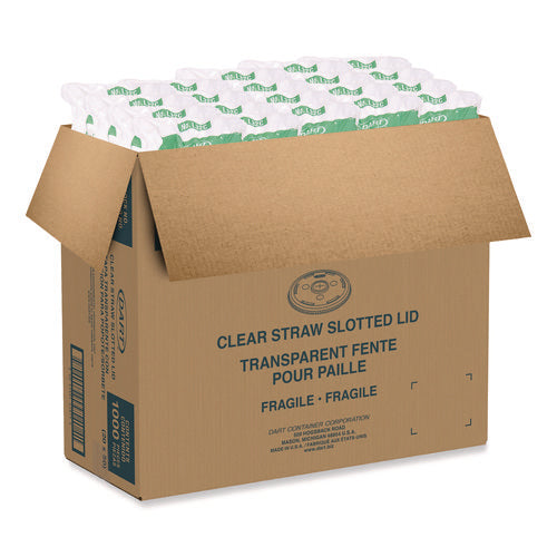 Image of SOLO® L32CR Straw-Slot Cold Cup Lids, Fits 30 oz to 32 oz Cold Cups, Plastic, Clear, 50/Sleeve, 20 Sleeves/Carton