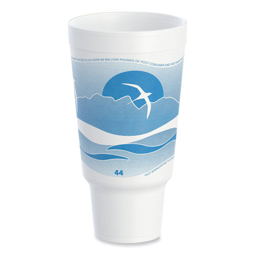 Image of Dart® 44AJ32H Horizon Hot/Cold Foam Drinking Cups, 44 oz, White/Ocean Blue, 15/Bag, 20 Bags/Carton