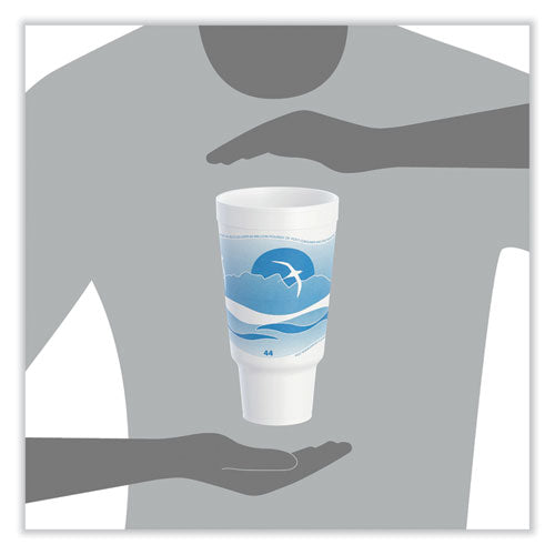 Image of Dart® 44AJ32H Horizon Hot/Cold Foam Drinking Cups, 44 oz, White/Ocean Blue, 15/Bag, 20 Bags/Carton