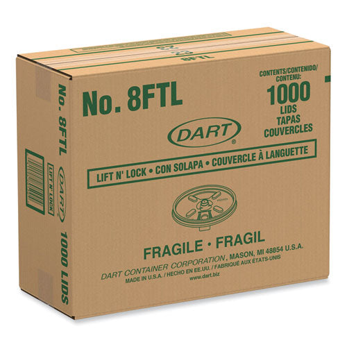 Image of Dart® 8FTL Lift n' Lock Plastic Hot Cup Lids, Fits 8 oz Hot Cups, White, 1,000/Carton