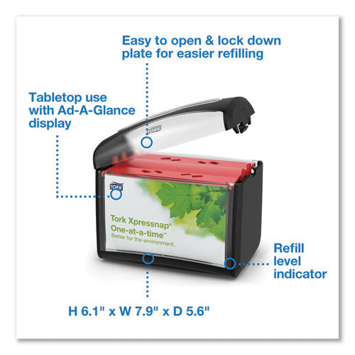 Image of Tork® 6232100 Xpressnap Tabletop Napkin Dispenser, 7.9 X 5.6 X 7.9, Black