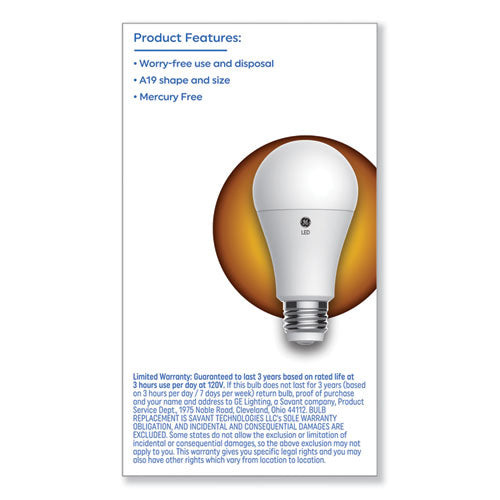 Image of GE 93130566 Classic LED SW Non-Dim A19 Light Bulb, 3-Way: 6 W - 12 W - 17 W, Soft White