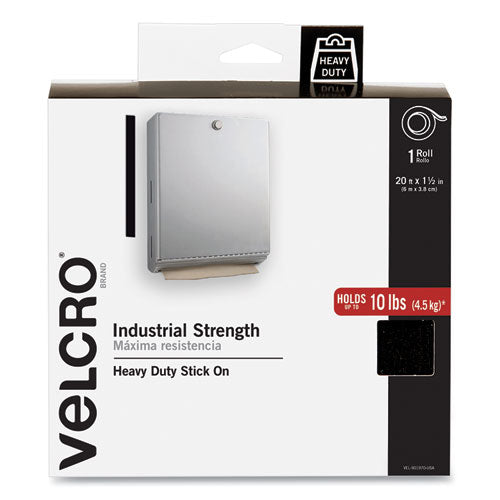 Image of VELCRO® Brand VEL-90197O-USA Industrial-Strength Heavy-Duty Fasteners With Dispenser Box, 2" X 15 Ft, Black