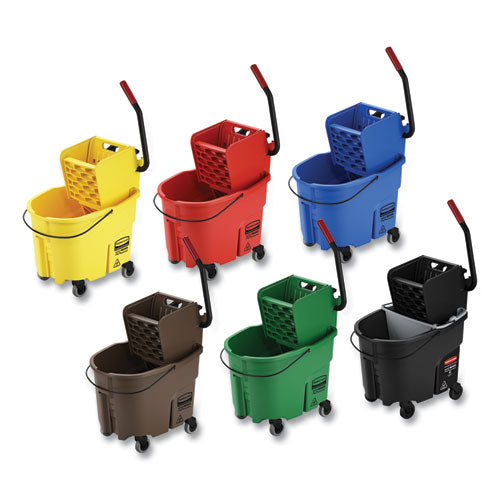 Image of Rubbermaid® Commercial FG757688YEL Wavebrake 2.0 Bucket/wringer Combos, Down-Press, 44 Qt, Plastic, Yellow