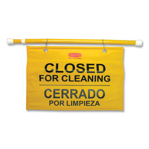 Image of Rubbermaid® Commercial FG9S1600YEL Site Safety Hanging Sign, 50 x 1 x 13, Multi-Lingual, Yellow