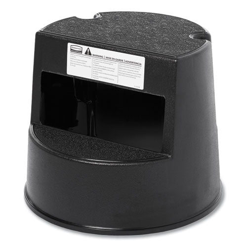 Image of Rubbermaid® Commercial FG252300BLA Rolling Step Stool, Curved Design, 2-Step, Retracting Casters, 350 lb Capacity, 16" Diameter x 13.5"h, Black