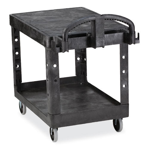 Image of Rubbermaid® Commercial FG450500BLA Flat Shelf Utility Cart, Plastic, 2 Shelves, 500 lb Capacity, 19.19" x 37.88" x 33.33", Black