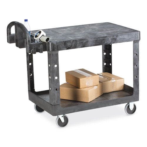 Image of Rubbermaid® Commercial FG450500BLA Flat Shelf Utility Cart, Plastic, 2 Shelves, 500 lb Capacity, 19.19" x 37.88" x 33.33", Black