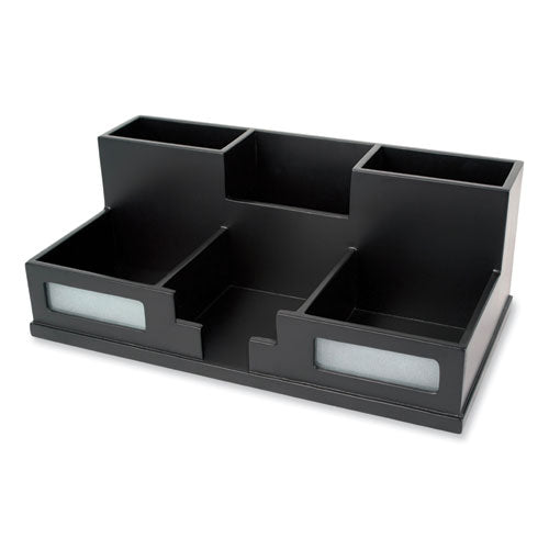 Image of Victor® 9525-5 Midnight Black Desk Organizer with Smartphone Holder, 6 Compartments, Wood, 10.5 x 5.5 x 4