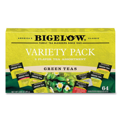 Image of Bigelow® RCB30568 Green Tea Assortment, Individually Wrapped, Eight Flavors, 64 Tea Bags/box