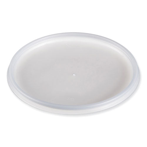 Image of Dart® 32JLR Plastic Lids for Foam Cups, Bowls and Containers, Vented, Fits 12 oz to 60 oz, Translucent, 100/Pack, 10 Packs/Carton