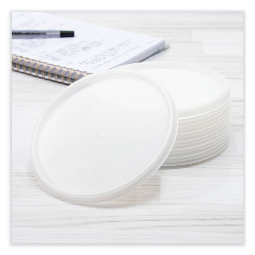 Image of Dart® 32JLR Plastic Lids for Foam Cups, Bowls and Containers, Vented, Fits 12 oz to 60 oz, Translucent, 100/Pack, 10 Packs/Carton