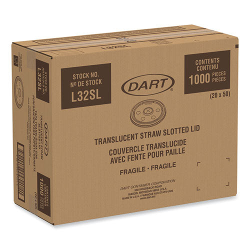 Image of Dart® 32SL1 Lids for Foam Cups and Containers, Fits 32 oz/44 oz/60 oz Hot Cups, Plastic, Translucent, 1,000/Carton