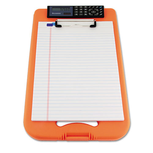 Image of Saunders 00543 DeskMate II with Calculator, 0.5" Clip Capacity, Holds 8.5 x 11 Sheets, Hi-Vis Orange