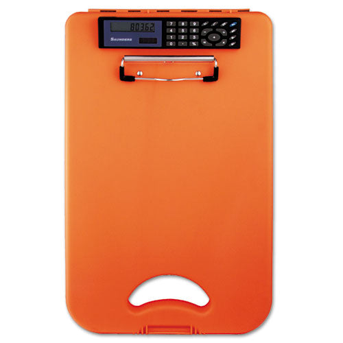 Image of Saunders 00543 DeskMate II with Calculator, 0.5" Clip Capacity, Holds 8.5 x 11 Sheets, Hi-Vis Orange