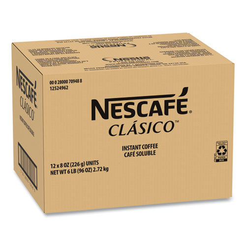 Image of Nescafe® 12524962 Clasico Dark Roast Instant Coffee, 8 oz, 12/Carton
