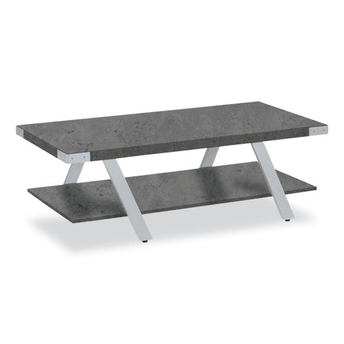 Image of Safco® MRCFTSGY Coffee Table, Rectangular. 48 x 23.75 x 16, Stone Gray Top, Silver Base