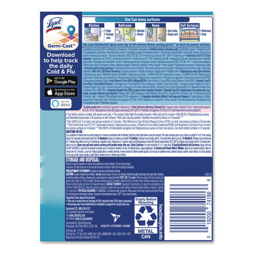 Image of LYSOL® Brand 19200-74186 Disinfectant Spray, Crisp Linen Scent, 12.5 Oz Aerosol Spray, 12/carton