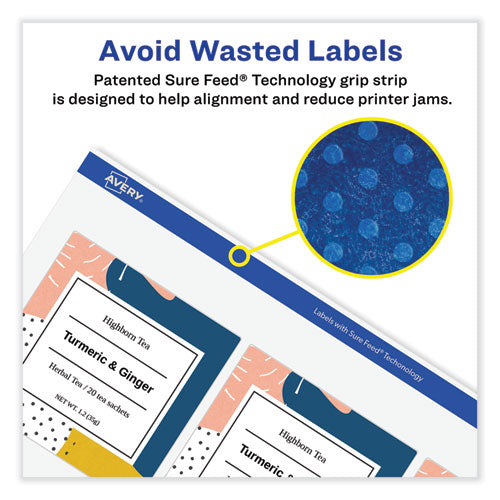 Image of Avery® 08254 Vibrant Inkjet Color-Print Labels w/ Sure Feed, 3.33 x 4, Matte White, 120/PK