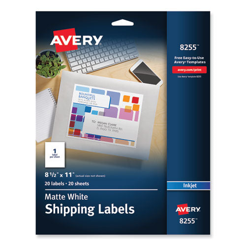 Image of Avery® 08255 Full-Sheet Vibrant Inkjet Color-Print Labels, 8.5 X 11, Matte White, 20/pack