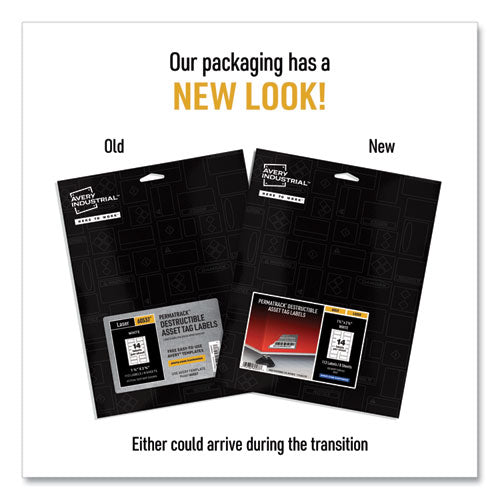 Image of Avery® 60537 Permatrack Destructible Asset Tag Labels, Laser Printers, 1.25 X 2.75, White, 14/sheet, 8 Sheets/pack