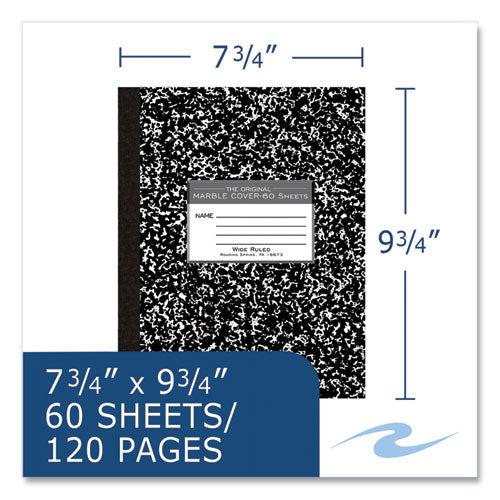 Image of Roaring Spring® 77505 Marble Cover Composition Book, Wide/Legal Rule, Black Marble Cover, (60) 10 x 8 Sheets