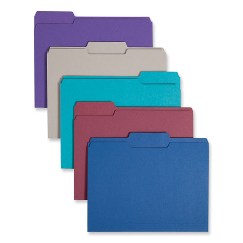 Image of Smead 11948 Colored File Folders, 1/3-Cut Tabs: Assorted, Letter Size, 0.75" Expansion, Assorted: Gray/Maroon/Navy/Purple/Teal, 100/Box