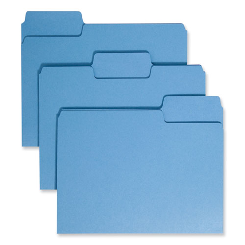 Image of Smead 11986 SuperTab Colored File Folders, 1/3-Cut Tabs: Assorted, Letter Size, 0.75" Expansion, 11-pt Stock, Blue, 100/Box