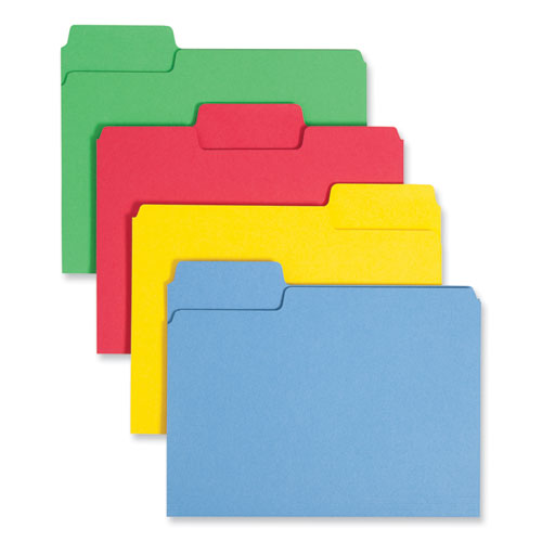 Image of Smead 11987 SuperTab Colored File Folders, 1/3-Cut Tabs: Assorted, Letter Size, 0.75" Expansion, 11-pt Stock, Color Assortment 1, 100/Box