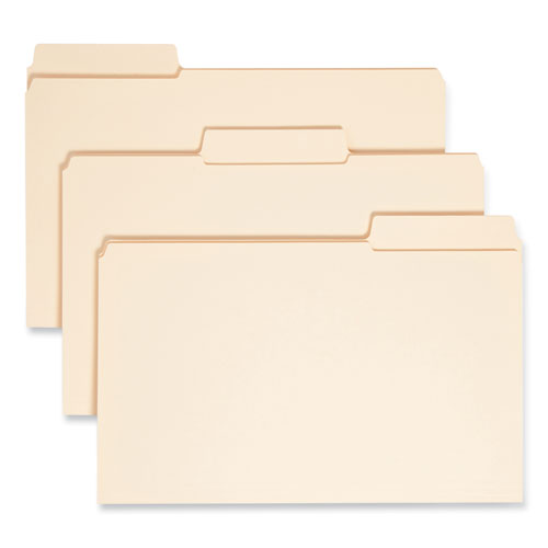 Image of Smead 15395 SuperTab Reinforced Guide Height Top Tab Folders, 1/3-Cut Tabs: Assorted, Legal Size, 0.75" Expansion, Manila, 100/Box