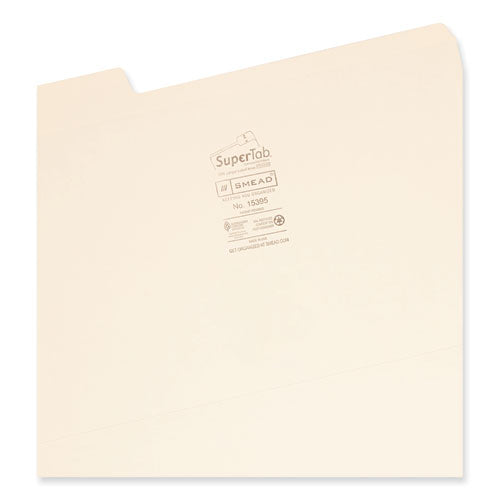 Image of Smead 15395 SuperTab Reinforced Guide Height Top Tab Folders, 1/3-Cut Tabs: Assorted, Legal Size, 0.75" Expansion, Manila, 100/Box